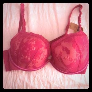 NWT Cacique Pink Lace Plunge Bra - Size 40D